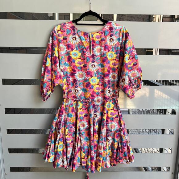 NEW Aakaa Multicolor Floral Pleated Mini Sun Dress Size M - Picture 3 of 8